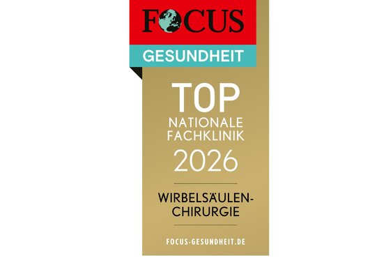 FOCUS Gesundheit Siegel: Top Nationale Fachklinik 2026 für Wirbelsäulen-Chirurgie.
