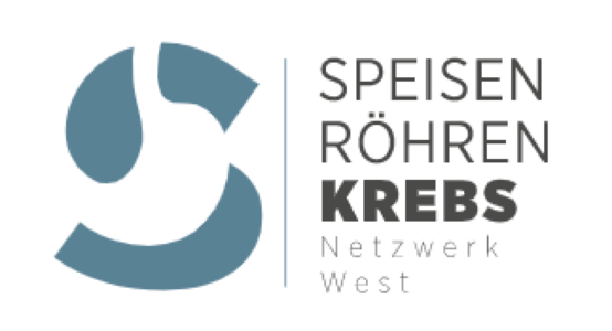 Logo des Speiseröhrenkrebs Netzwerk West mit blauem stilisiertem Speiseröhrensymbol und Schriftzug